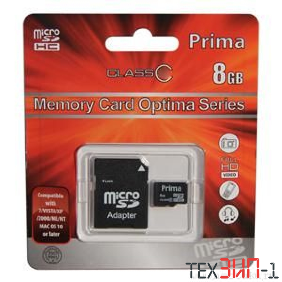 Карта памяти Micro SDHC 8GB Prima