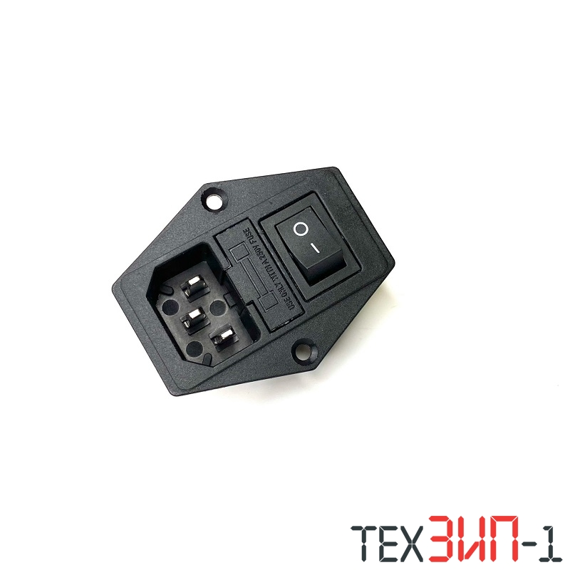Гнездо сетевое папа 3pin 250V 10A с предохранителем и выключателем