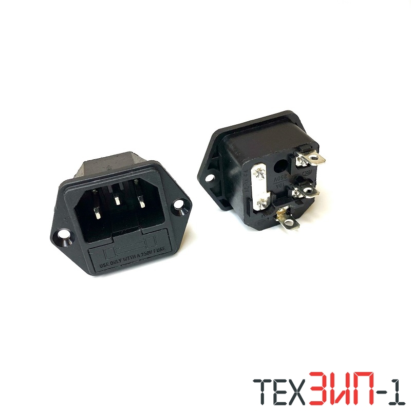 Гнездо сетевое папа с предохранителем 3pin 250V 10A AC-004
