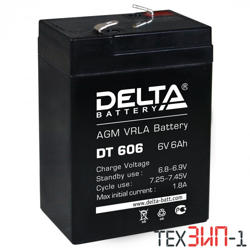 6V, 6Ah DELTA DT606 70*47*101мм свинцово-кислотный аккумулятор